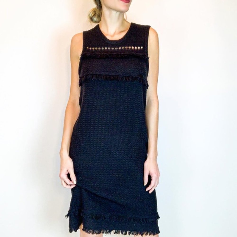 J Crew Beach Dress Black Crochet with Cute Fringe Boho
